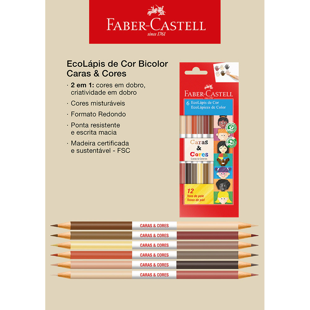 Lápis de Cor Caras & Cores, 12 Cores Faber Castell 3 Lápis de Cor Caras & Cores, 12 Cores Faber Castell - Imagem 3
